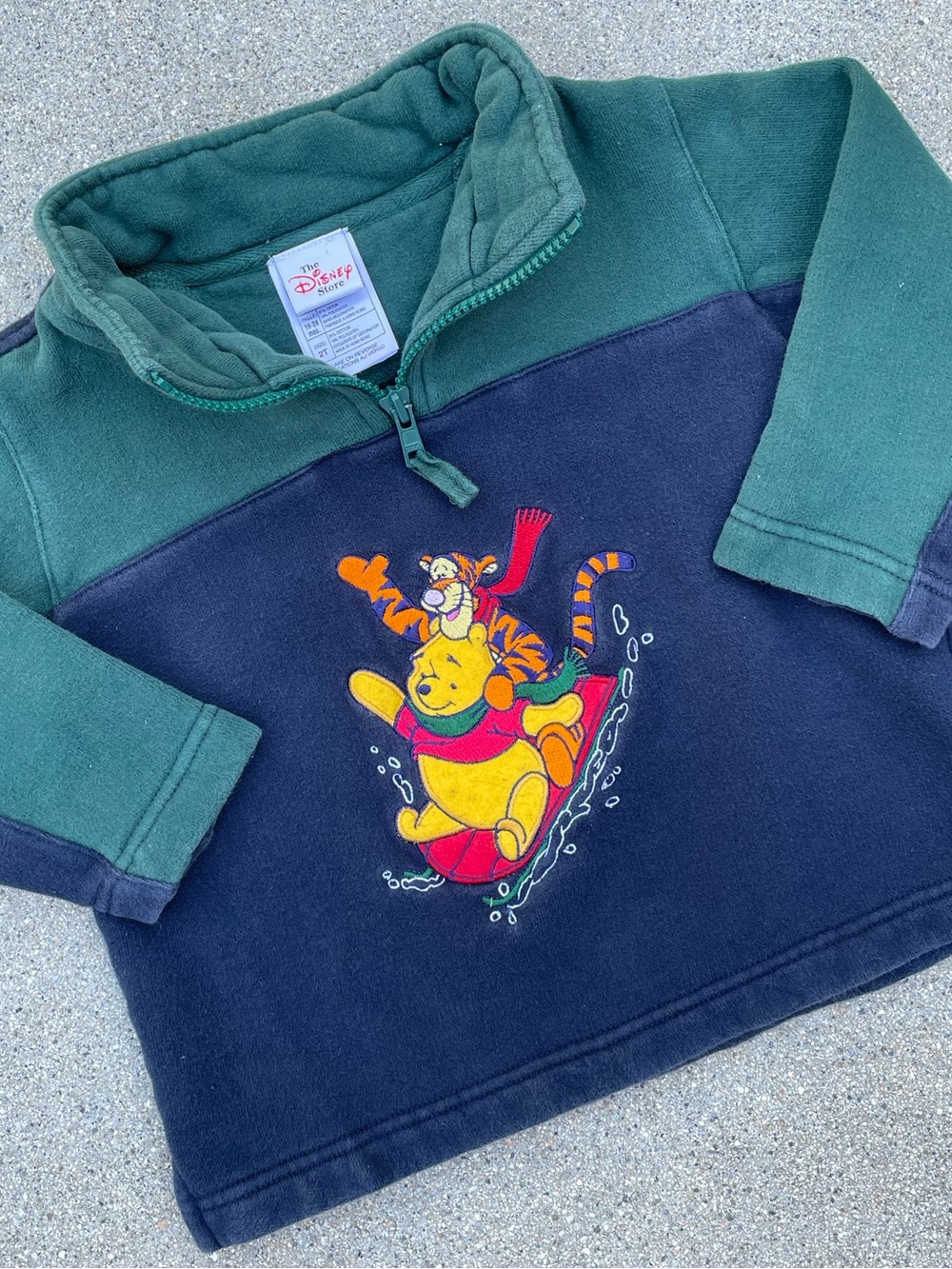 Vtg Disney 90s Y2K Winnie The Pooh Tigger Qtr Zip Blue Green Sweater Kids 2T